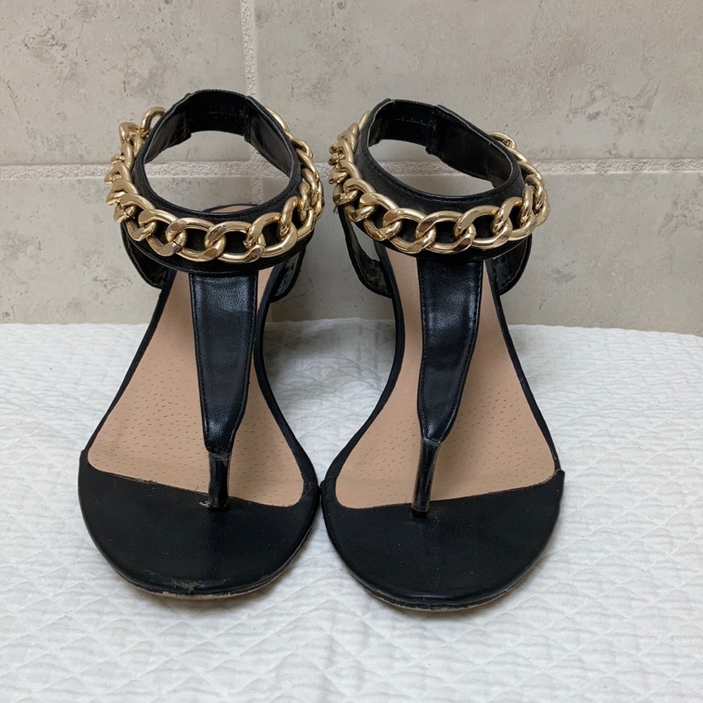 Black T-Strap Mini Wedge Sandals